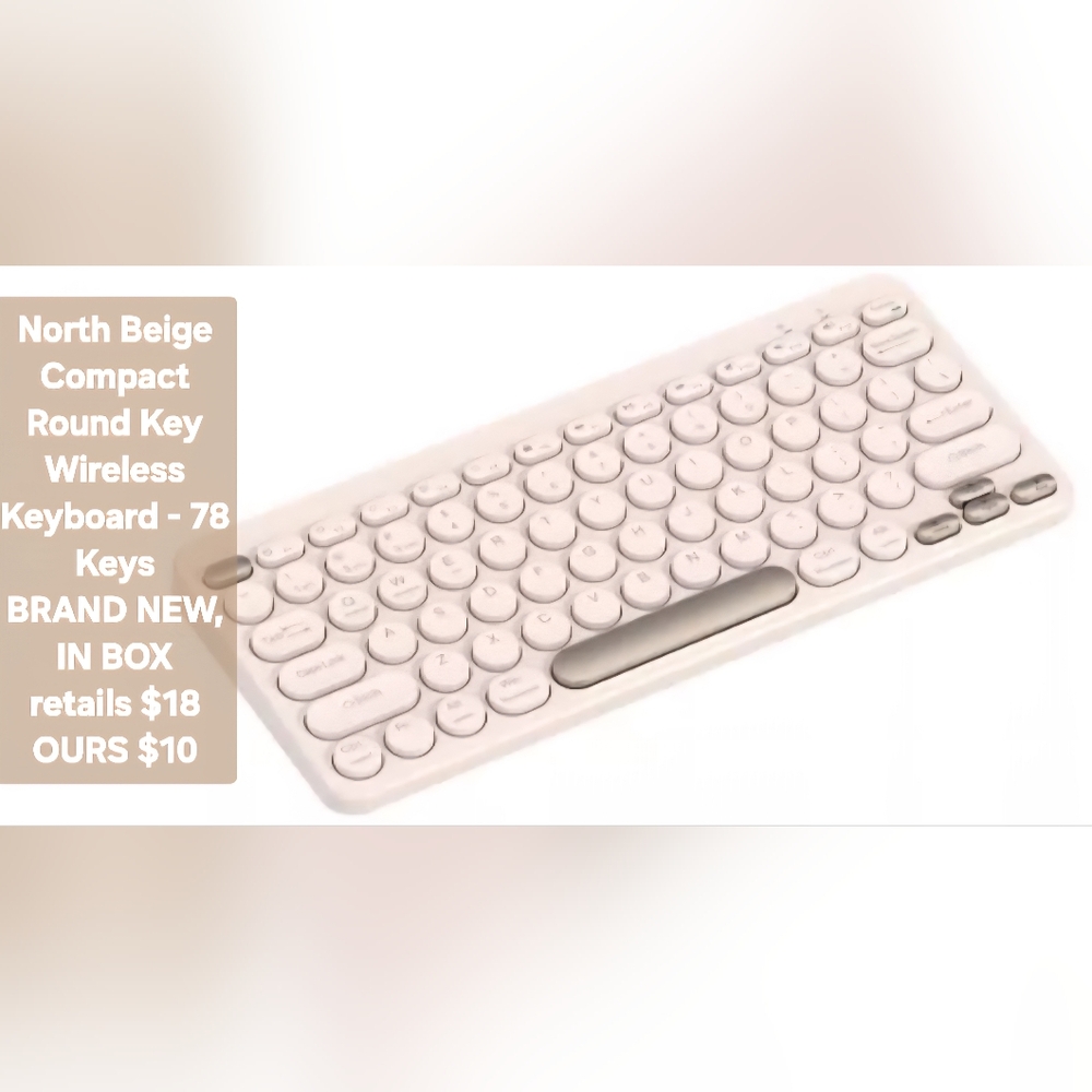 NIB North Beige Compact Round Key Wireless Keyboard - 78 Keys